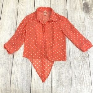 NO BOUNDARIES Junior’s Salmon Pink Polka Dot Tie Bottom Shirt Size Small